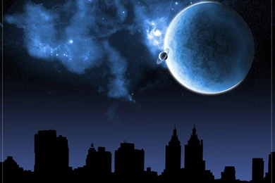 The Black Silhouette Of A City On A Dark Blue Background, Dark ...