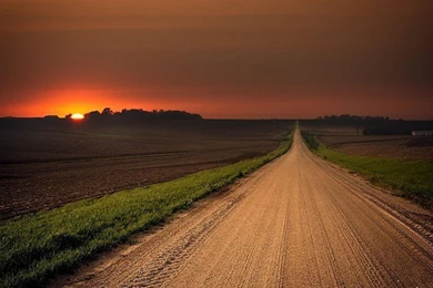 Landscape Nature Sunset Road Field Grass Nebraska United States ...