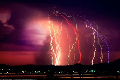 Developing Tornado Funnel Left Of The Lightning (
