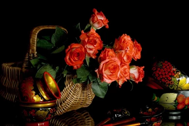 Nature Flowers Baskets Roses Black Backgrounds 1920×1080 Hd ...