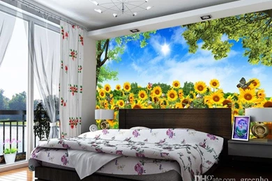Lovely Sunflower Fields Photo Wallpapers Idyllic Scenery Wall ...