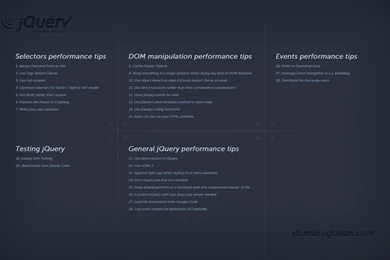 JQuery Performance Tips Cheat Sheet