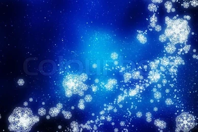 Snowflakes Falling On The Backgrounds Of Blue Luminous Rays