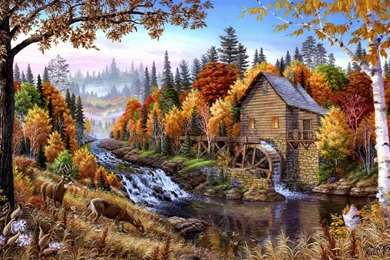 Home In The Forest Oil Painting Wallpapers