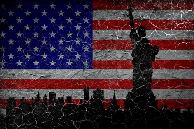 Silhouette Statue Of Liberty On Grunge American Flag Backgrounds ...