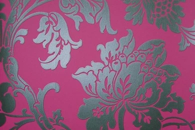 Pink And Black Metallic Damask Wallpaper. Floral Print .
