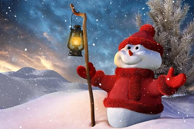 Snowman Staff Lantern 3d Graphics Winter Tree