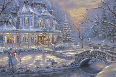 1920x1080 Snow, Winter, Painting, Bridge, Christmas Decoration ...