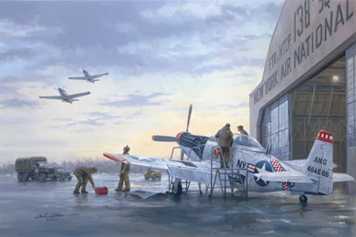 Download Wallpapers P 51 Mustang, Ww2, War, Art, Painting, Aviation ...