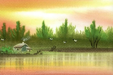 Rural Landscapes Water Colour Painting Wallpapers 31 Wallcoo.net