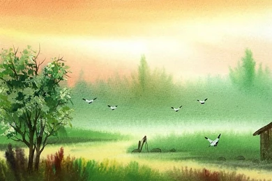 Rural Landscapes   Water Colour Painting Wallpapers 2   Wallcoo.net