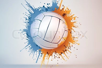 Volleyball Ball In Paint On Vignette Background. Vector.
