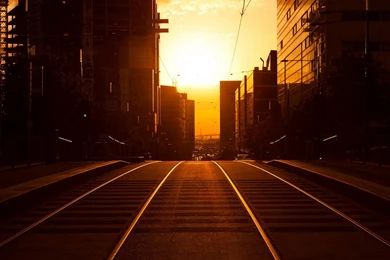 Sunset Sunrise Landscapes Sun Cityscapes Urban Railroad Tracks ...