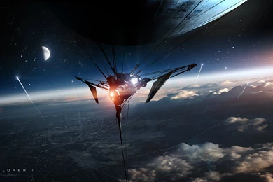 Art Space Planet City Satellite Ship Moon Stars Wallpapers ...