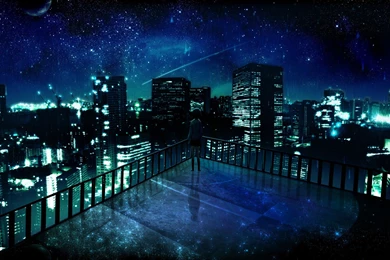 Outer Space Cityscapes Night Stars Alone Balcony Buildings City ...