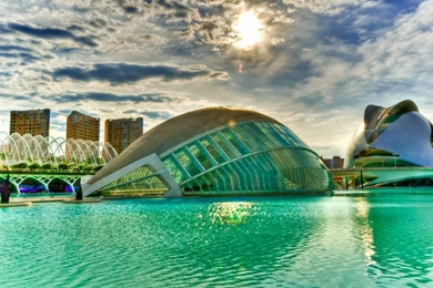 Modern: Modern Buildings Sun Clouds City Water Building Green Full ...