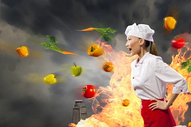 2560x1440 Asian, Vegetables, Pepper, Chef, Girl, Creative ...
