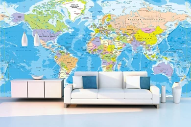 World Political Map Wall Mural   Miller Projection