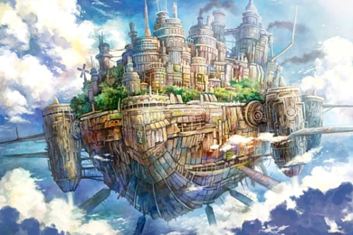 Kemi Neko Original Fantasy Cities Castle Sky Island Clouds Fly ...