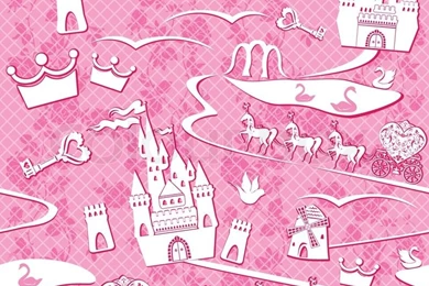 Seamless Pattern With Fairytale Land   Castles, Lakes, Roads ...