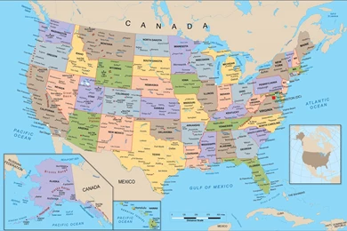 United States Political Map Wall Mural From Academia