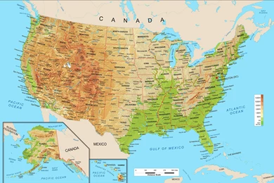 United States Physical Map Wall Mural From Academia