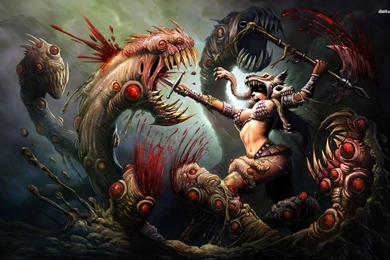 Woman Warrior Battling The Three Headed Monster Wallpapers ...