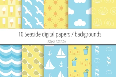 Beach / Seaside Digital Paper Pack / Backgrounds   Peculiar Printables