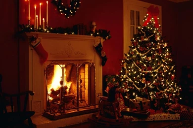 Wallpaper: Holiday, Garlands, Christmas Tree, Fireplace, Toys ...