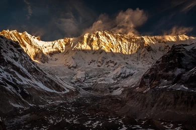 Sunrise Mountains Landscapes Nature Snow Shadows Nepal Annapurna ...