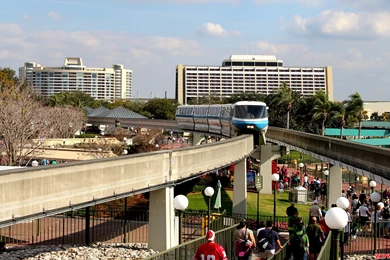 Monorail: The Blue Monorail Arriving At The Magic Kingdom Station.