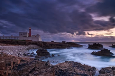 Lighthouses: Beautiful Portuguese Lighthouse Rocky Shore Sundown ...