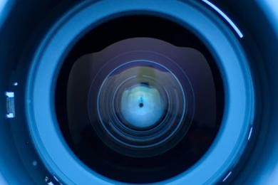 Download Wallpapers 3840x1200 Lens, Camera, Blue, Black, Reflection ...