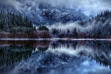 Mountains Hdr Reflection Winter Trees Forest Fog Wallpapers ...