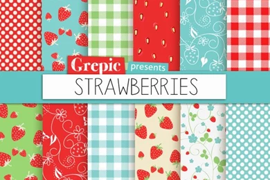 Strawberry Digital Paper: “STRAWBERRIES” Digital Paper Pack With ...