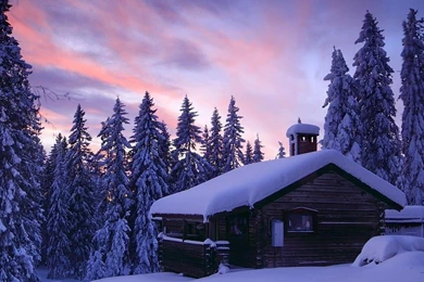 Log Cabin In The Wood In Winter Free Desktop Backgrounds And ...