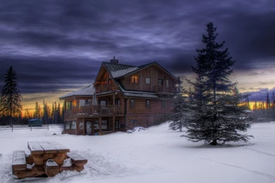 Logs Tag Wallpapers: Snowbound Log Cabin Mountains Hdr Snow Winter ...
