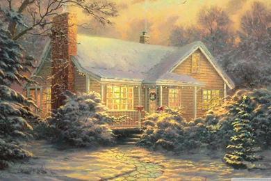 Christmas Cottage By Thomas Kinkade HD Desktop Wallpapers : High ...