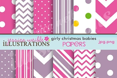 Girly Christmas Babies Cute Digital Papers For Card Design ...