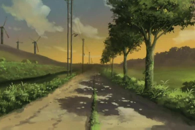 Haibane Renmei Trees Roads Windmills Wallpapers