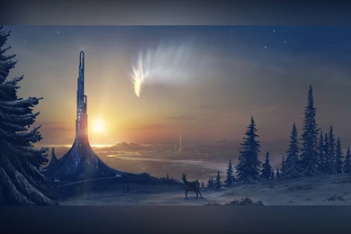 Fantasy Winter Tower Deer Wallpapers