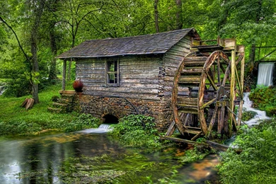 Other Little Forest Waterfalls Stream Waterwheel Free Desktop ...