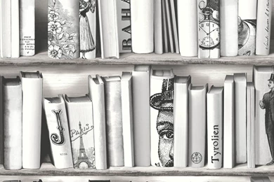 Muriva Book Shelf Case Pattern Library Vintage White Wallpapers E82209