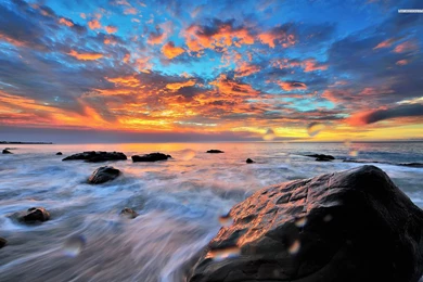 Golden Clouds Above The Ocean Waves Wallpapers