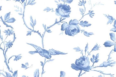 Bird And Roses Wallpaper, Perfect For The Blue & White Cottage ...