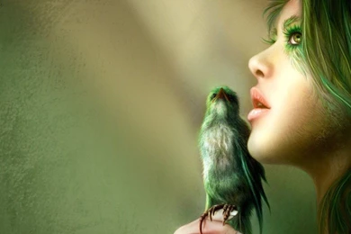 Girl With Green Sparrow 3d Hd High Resolution Wallpapers Windows ...