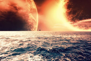 The Red Planet On The Sea Horizon 1920x1200 : Wallpapers13.com