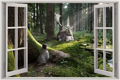 Huge 3D Window Enchanted Forest View Wall Stickers Mural Art Decal ...