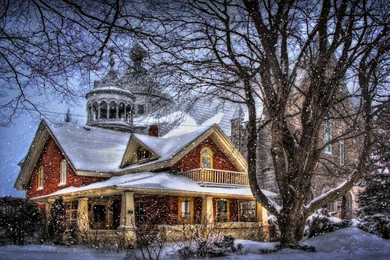 Houses Trees Snow Fantasy Style Winter Christmas House Building ...