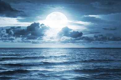 Ocean Sea Moonlight Dramatic Scene Full Moon Beautiful Nature ...